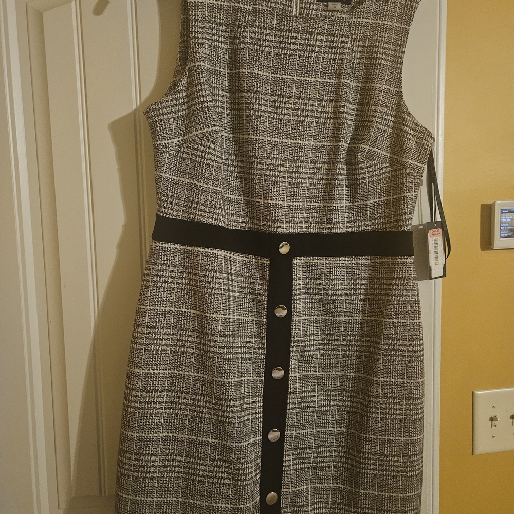 Tommy Hilfiger Black and White Checkered Midi Dress